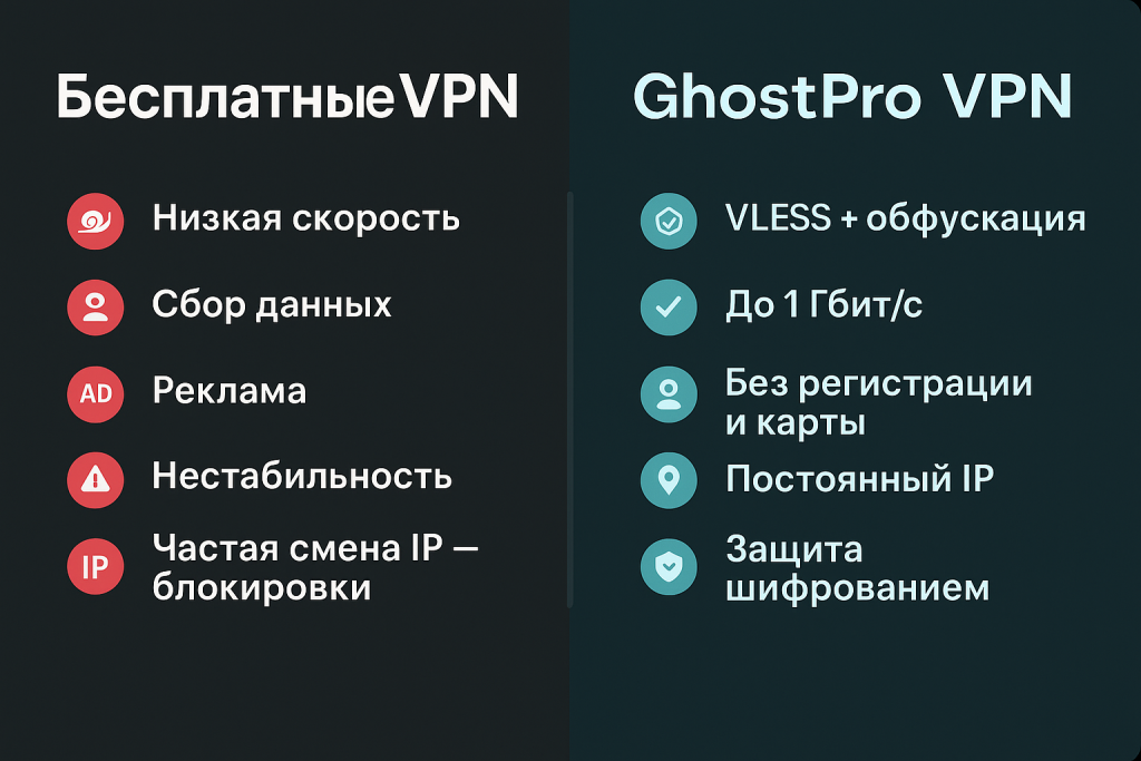 Сравнение бесплатных VPN и GhostPro VPN по безопасности и скорости