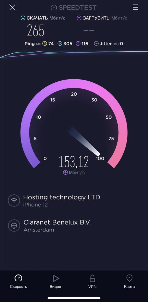 Скорость загрузки GhostPro VPN
